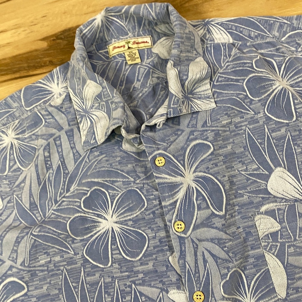 Vintage Tommy Bahama Shirt Men XXL Floral 100% Silk Relaxed Blue Heritage Resort